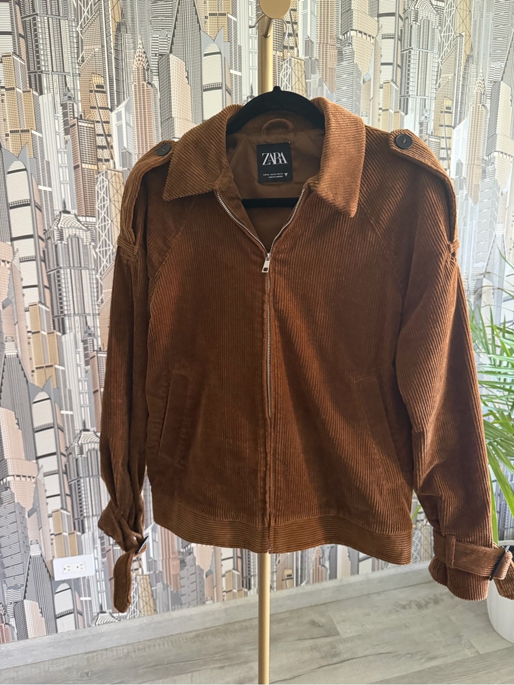 Zara Rust Brown Corduroy Zip Jacket